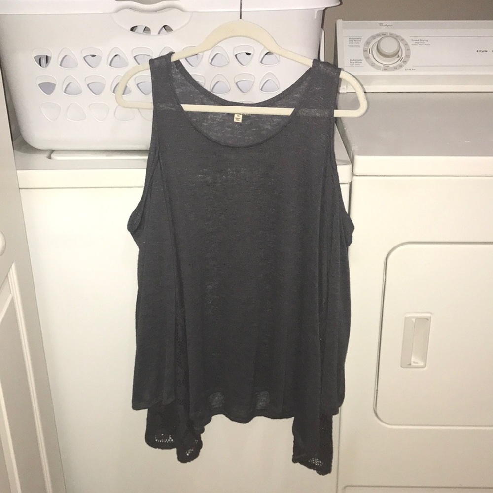 Blue Knit Cold Shoulder Lace Sweater